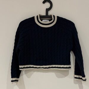 Zara Navy and White Crew Neck Sweater